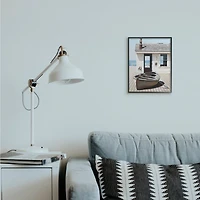 Stupell Industries Boat On Boardwalk Tranquil Coastal Boathouse Black Framed Wall Art