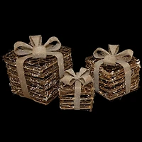 Lighted Rattan Gift Boxes with Burlap Bows Tabletop Christmas Decorations Set