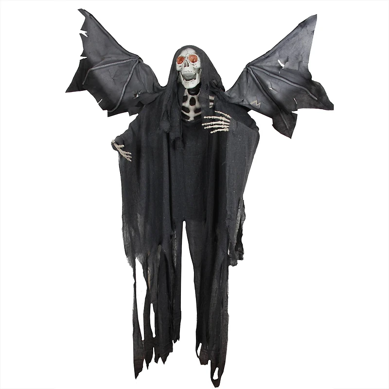66" Pre-Lit Black & Red Sonic Skeletal Reaper with Wings Halloween Décor