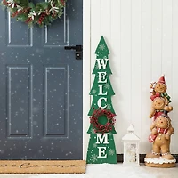 Glitzhome® 3.5ft. Wooden Welcome Christmas Tree Porch Sign