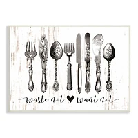 Stupell Industries Waste Not Want Not Silverware Drawing Wood Wall Plaque