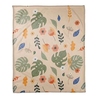 Floral Summer Palms 50" x 60" Coral Fleece Blanket