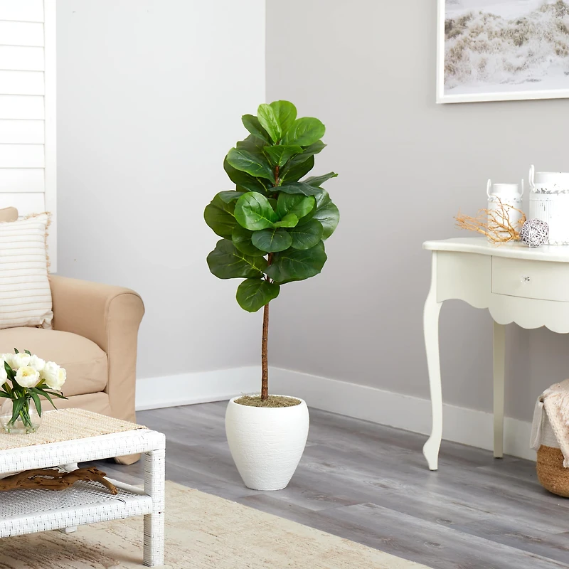4.5ft. Fiddle Leaf Fig Tree in White Planter