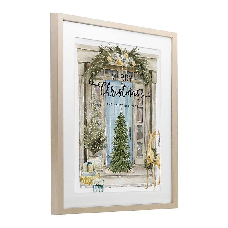 Stupell Industries Merry Christmas Door & Tree Framed Print Under Glass Wall Art