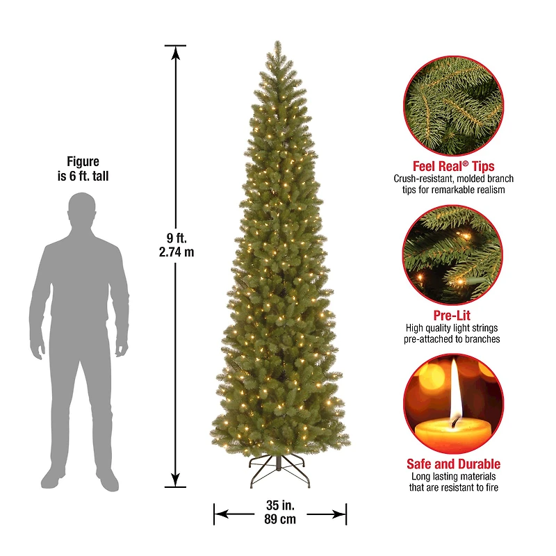 9ft. Pre-lit Feel Real® Downswept Douglas Fir Pencil Artificial Christmas Tree, Clear Lights