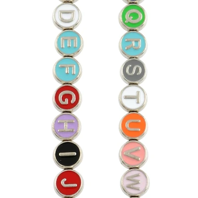 Multicolor & Rhodium Alphabet Disc Beads, 8mm by Bead Landing™