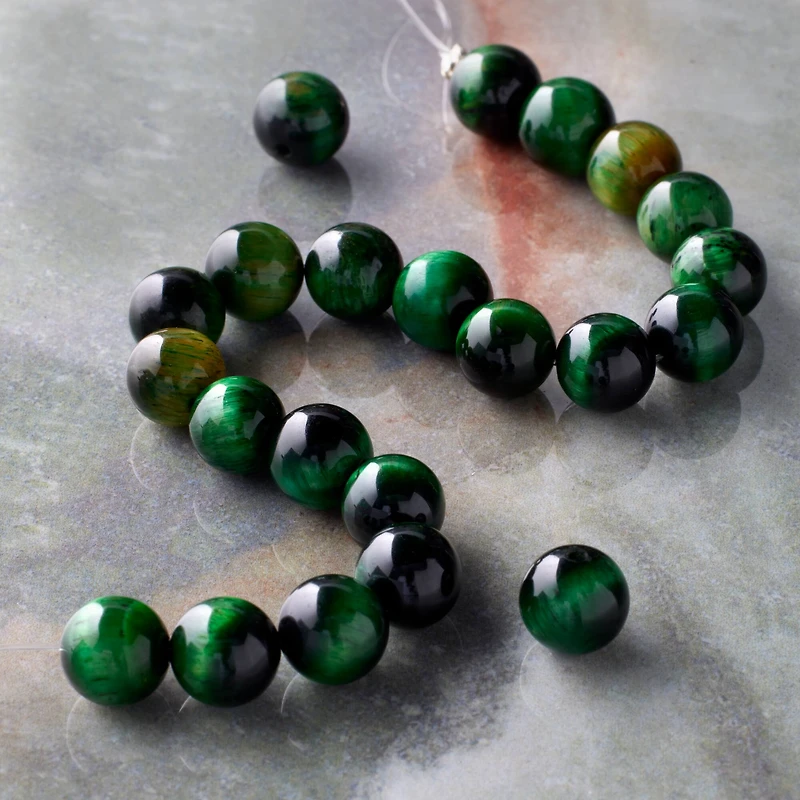 Dark Green Dyed Tiger's Eye Round Beads, 8mm by Bead Landing™