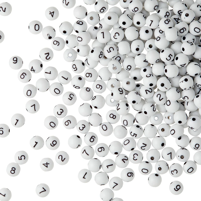 Number Acrylic Round Craft Beads by Bead Landing™, 7.5mm