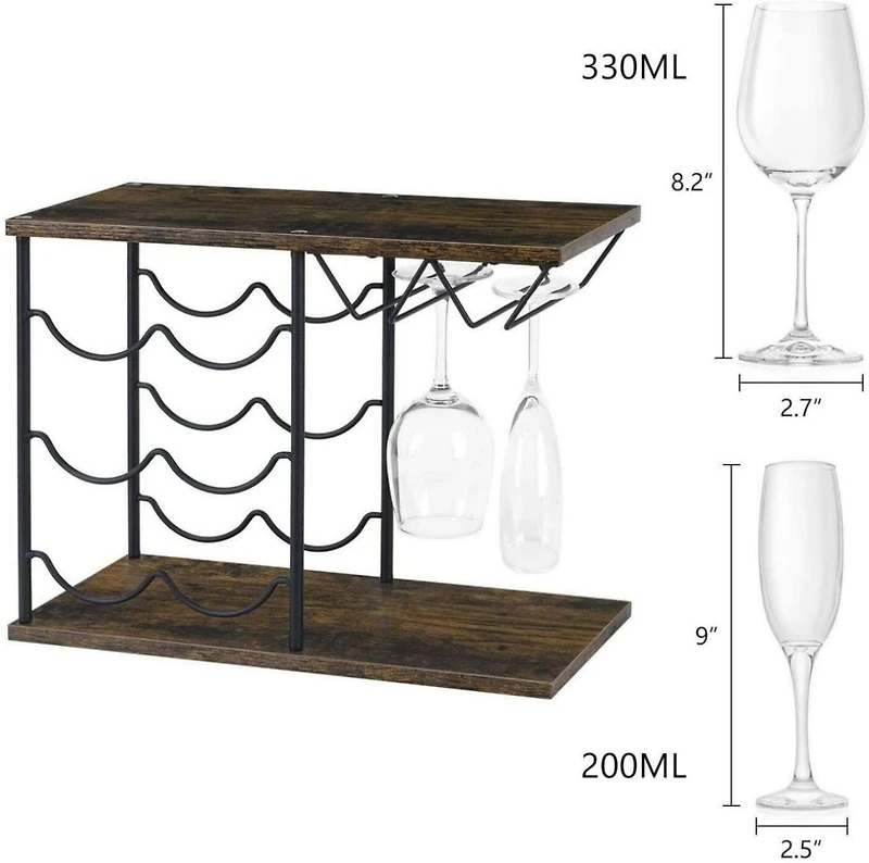 NEX™ 16.5" Dark Brown Countertop Wine Bottle & Glass Rack