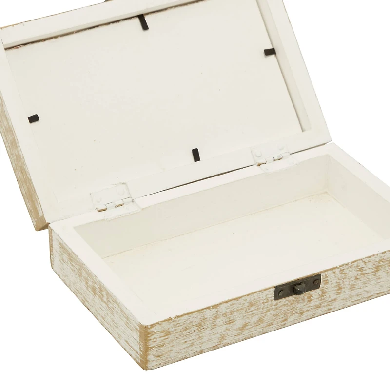 Distressed White Wooden Filigree Decorative Box Set