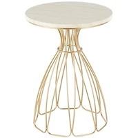 21.5" Gold Metal Flower Inspired Accent Table with Cream Marble Tabletop