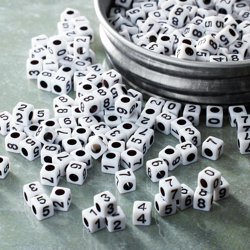 12 Pack: White Number Acrylic Cube Beads, 5mm by Bead Landing™