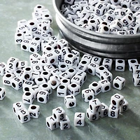 12 Pack: White Number Acrylic Cube Beads, 5mm by Bead Landing™