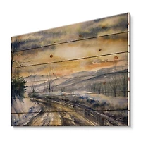 Designart - Winter Landscape With Road Under Bright Sunset
