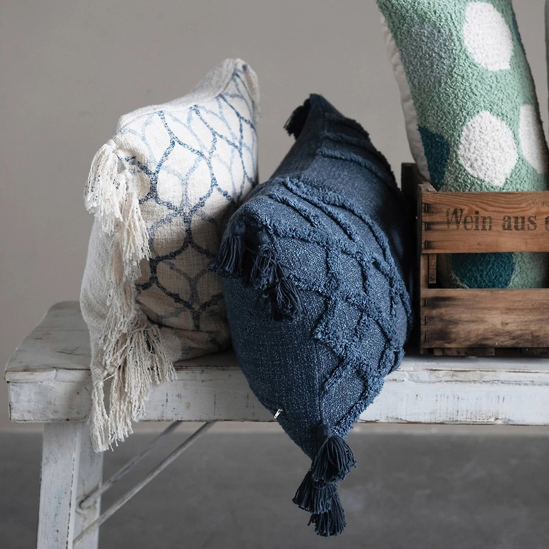 Hello Honey® Stonewashed Blue & Cream Ogee Pattern Pillow