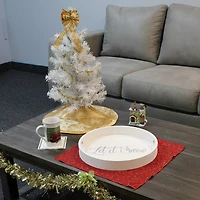 Elegant Designs™ 13.8" Round White Wash Let It Snow Serving Tray with Handles