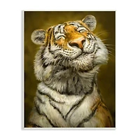 Stupell Industries Happy Tiger Funny Large Cat Animal Painting Wood Wall Plaque