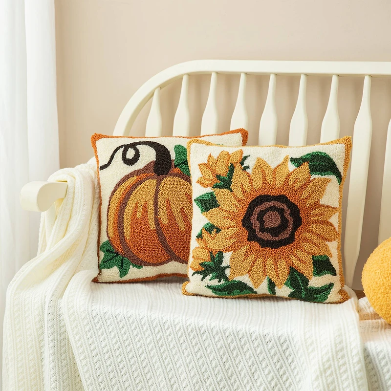 Glitzhome® 14" Fall Hooked Sunflower Pillow