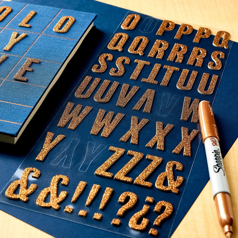 Rose Gold Glitter Alphabet Chipboard Stickers by Recollections™