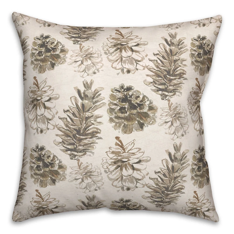 Pinecones on White Square Throw Pillow