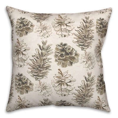 Pinecones on White Square Throw Pillow