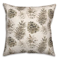 Pinecones on White Square Throw Pillow
