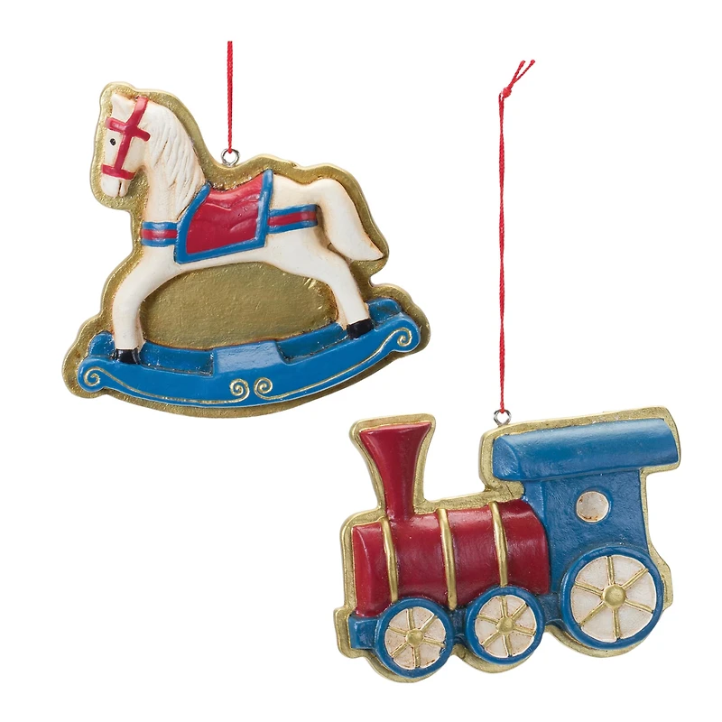 Rocking Horse & Toy Train Ornament Set