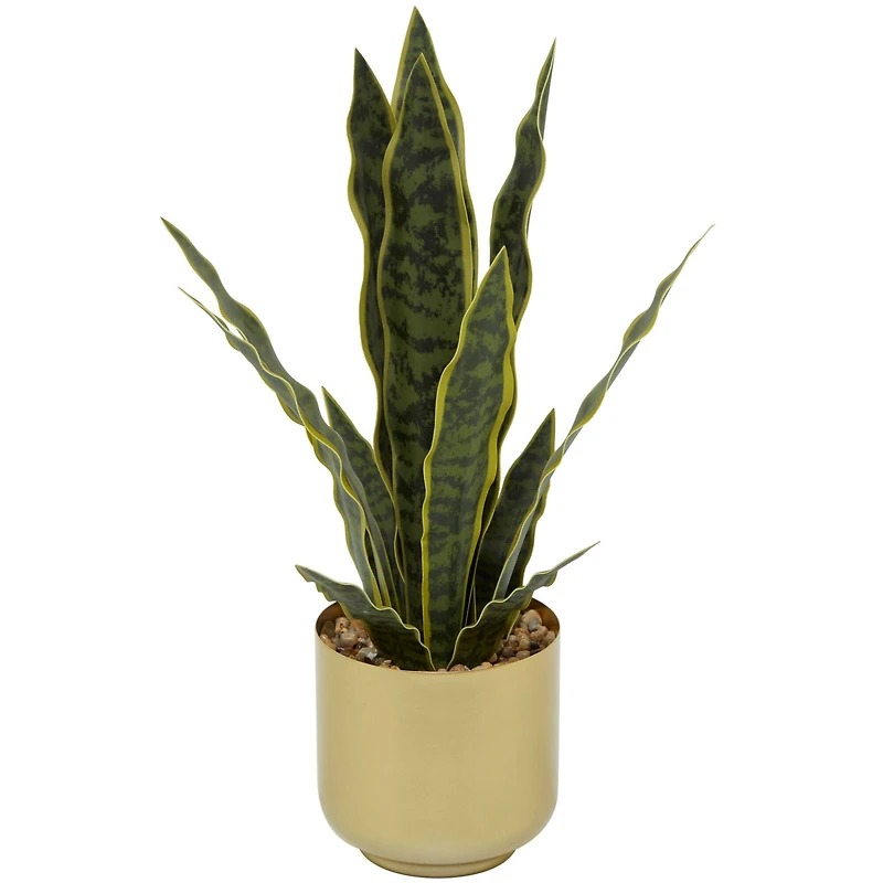 The Novogratz 20" Green Snake Faux Foliage Artificial Plant with Gold Porcelain Pot