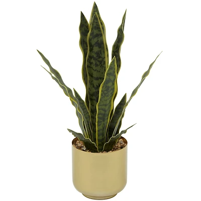 The Novogratz 20" Green Snake Faux Foliage Artificial Plant with Gold Porcelain Pot