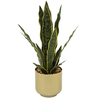 The Novogratz 20" Green Snake Faux Foliage Artificial Plant with Gold Porcelain Pot