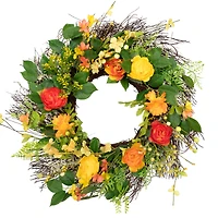 20" Orange & Yellow Ranunculus & Rose Spring Wreath