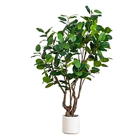 6ft. Artificial Audrey Ficus Leaf Tree in White Decorative Planter