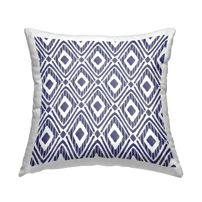Stupell Industries Blue Bohemian Diamond Shape Geometric Pattern Throw Pillow, 18" x 18"