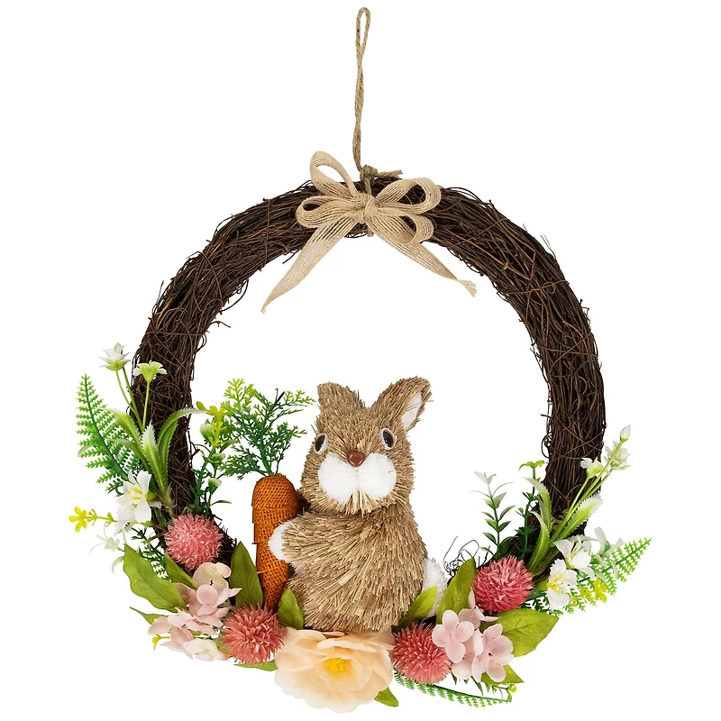 12" Floral Grapevine Spring Easter Wreath with Rabbit