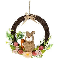 12" Floral Grapevine Spring Easter Wreath with Rabbit