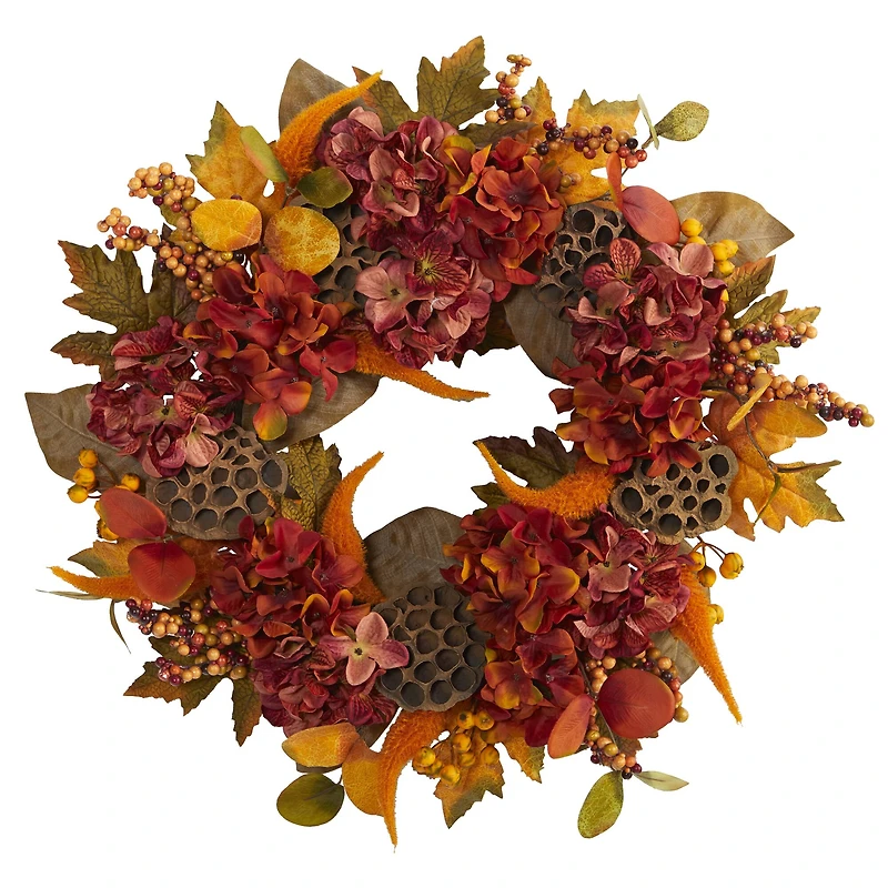 24" Fall Hydrangea, Lotus & Berry Wreath