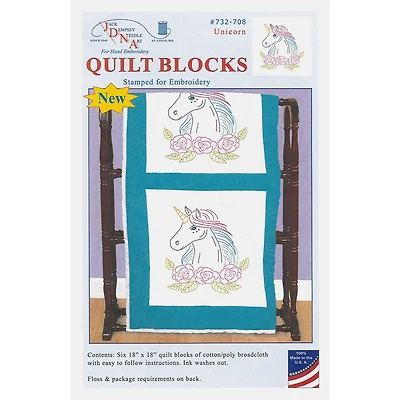 Jack Dempsey Stamped For Embroidery Unicorn Quilt Blocks