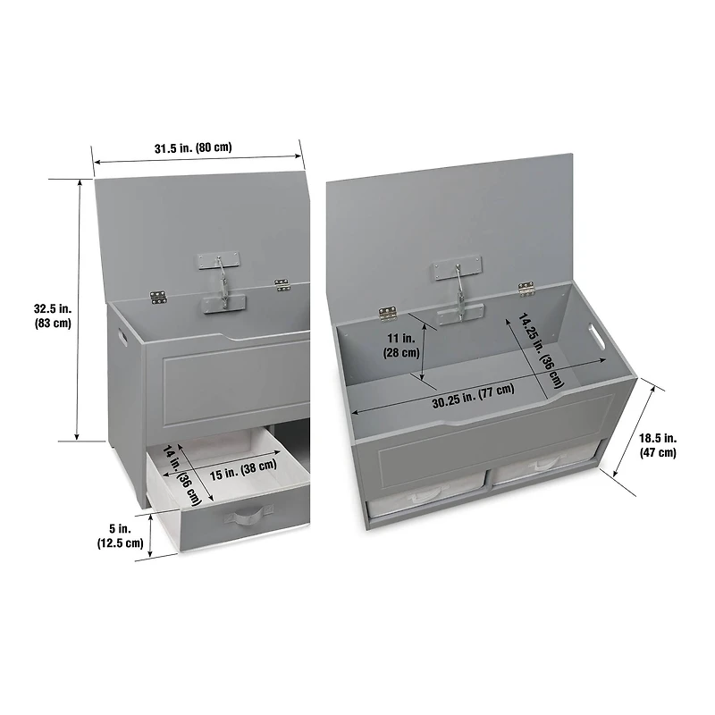 Badger Basket Gray Up & Down Toy & Storage Bench