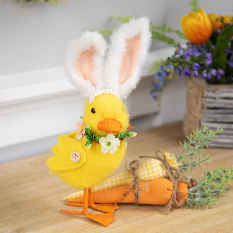 10" Yellow Easter Duckling Accent with Rabbit Ears