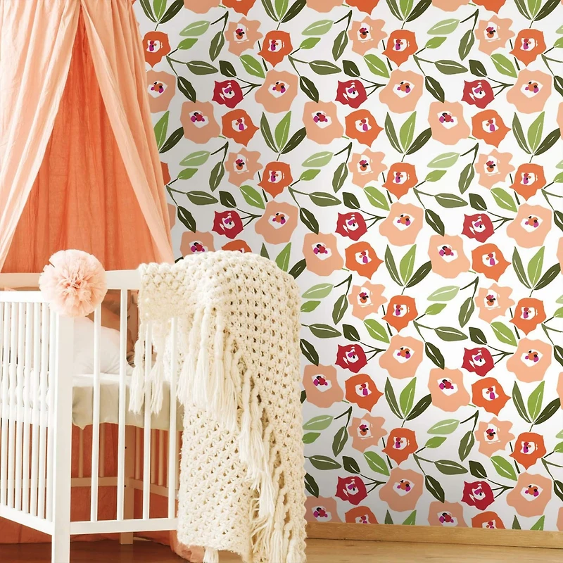 RoomMates Pink Block Print Blooms Peel & Stick Wallpaper