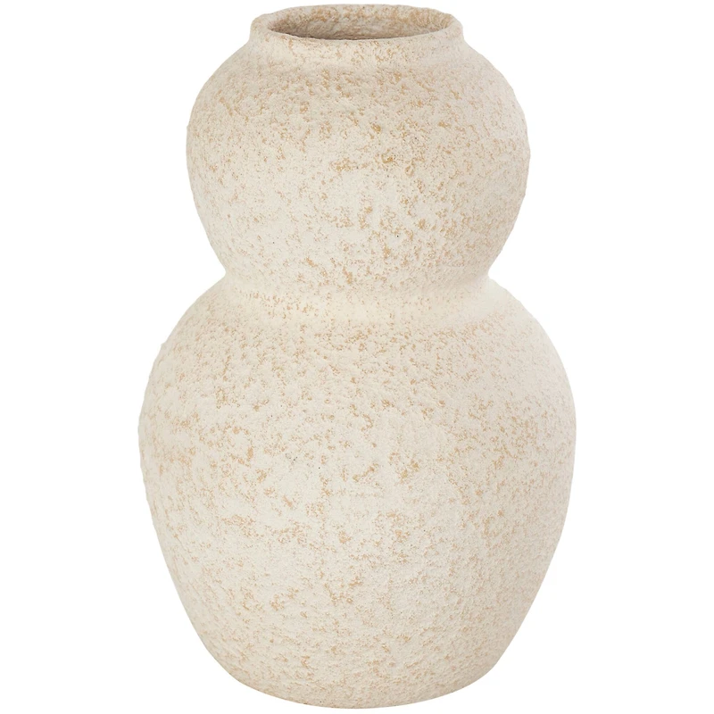 12" Cream Ceramic Hourglass Textured Vase