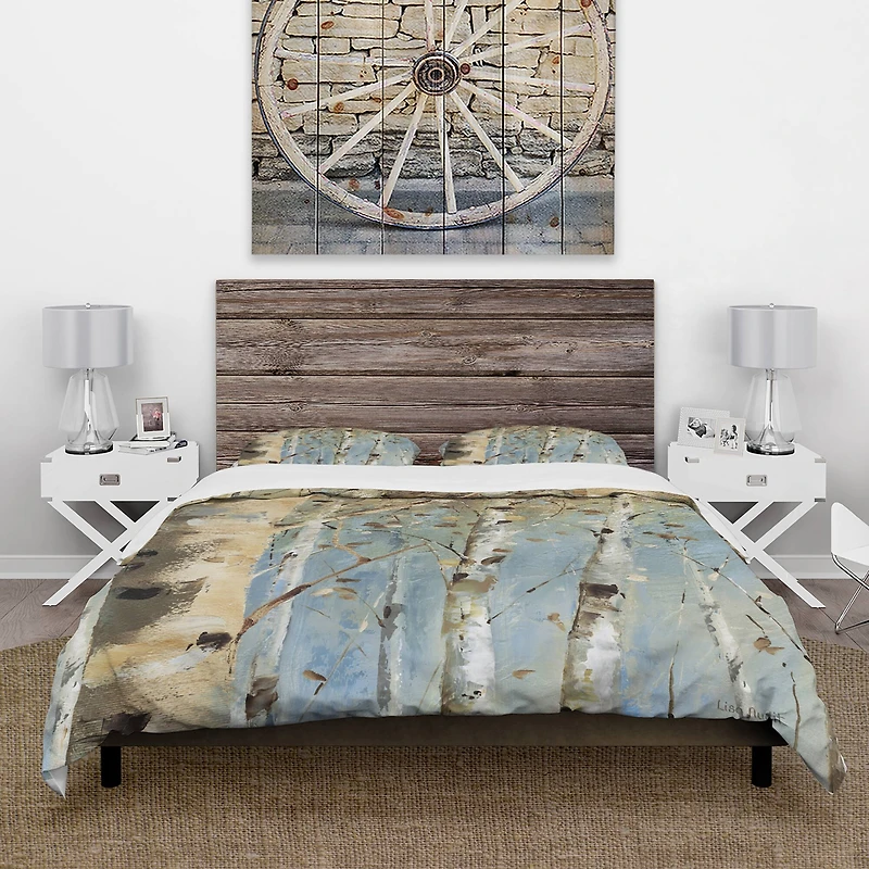 Designart 'White Birch Forest I' Farmhouse Bedding Set