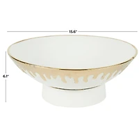 CosmoLiving by Cosmopolitan 15.5" Abstract White with Gold Melting Drips Ceramic Decorative Bowl