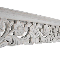 30" Gray Hand-Carved Medallion Floating Wall Shelf