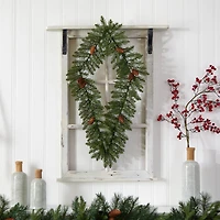 3ft. White LED Lights Holiday Geometric Christmas Diamond Wreath With Pinecones