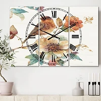 Designart Farmhouse Bird On Flower Branch Multipanel Wall Clock