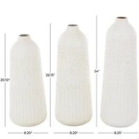 White Metal Textured Decorative Vase with Honeycomb Pattern Set