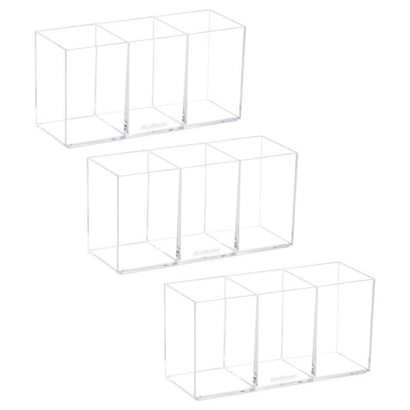 Mind Reader Pen and Accessories Holder, Desktop Organizer, Makeup Organizer, Office, Acrylic, Set of 3, Clear