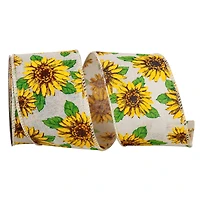 Reliant 2.5" x 10yd. Linen Wired Sunflowers All Around Ribbon