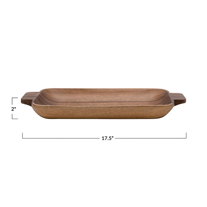 Hello Honey® 17.5" Hand-Carved Acacia Wood Tray with Handles